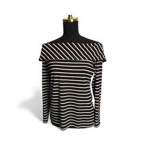 White House Black Market Monochrome Striped Top